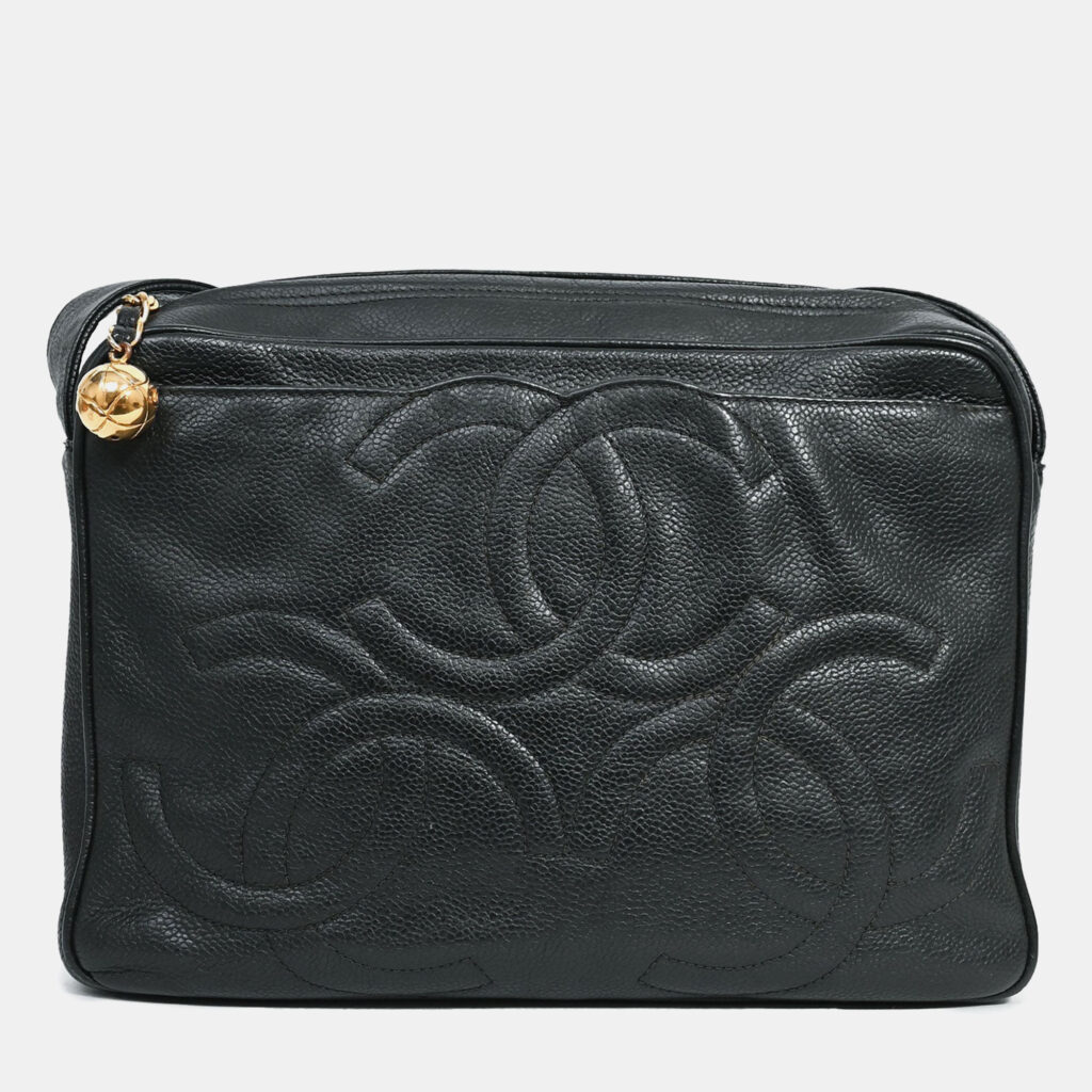 Chanel 1986-1988 Black Caviar Leather Triple CC Logo Crossbody Chanel 1986-1988 Black Caviar Leather Triple CC Logo Crossbody
