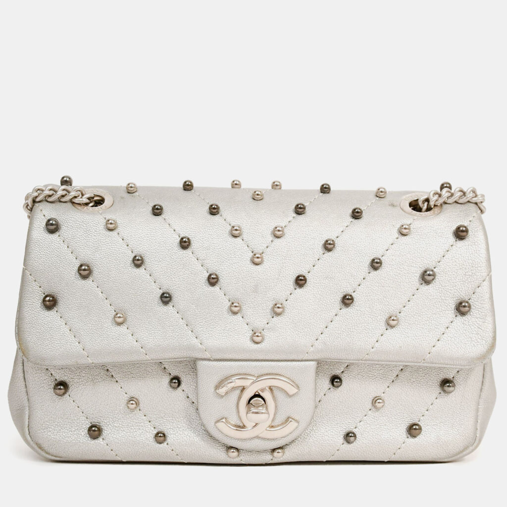 Chanel 2017 Silver Chevron 'Stud Wars Mini Rectangular Flap' Shoulder Bag Chanel 2017 Silver Chevron 'Stud Wars Mini Rectangular Flap' Shoulder Bag