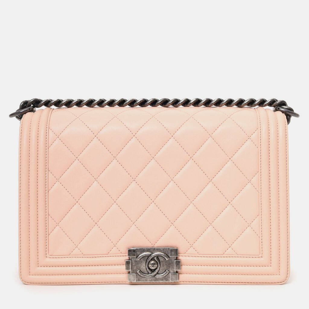 Chanel 2014 Baby Pink Lambskin Leather Large Boy Bag Chanel 2014 Baby Pink Lambskin Leather Large Boy Bag