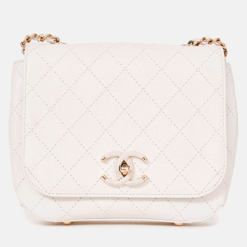 Chanel 2018/19 White Leather Small Covered CC Flap Bag Chanel 2018/19 White Leather Small Covered CC Flap Bag