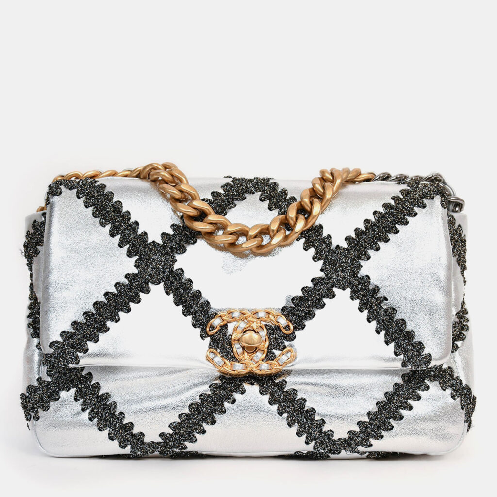 Chanel Limited Edition Silver/Gunmetal Crochet Small 19 Duo-Toned Chain Shoulder Bag Chanel Limited Edition Silver/Gunmetal Crochet Small 19 Duo-Toned Chain Shoulder Bag