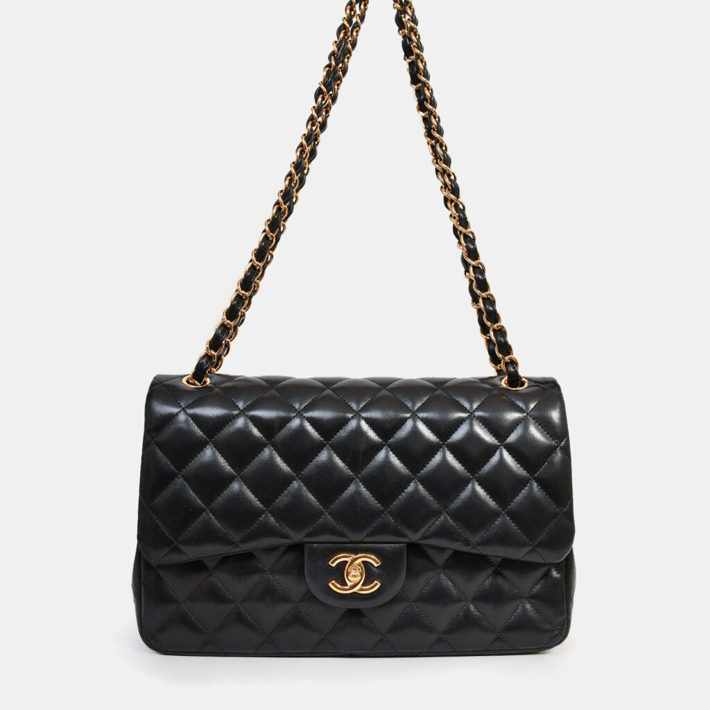 luxury-women-chanel-used-handbags-p1247915-005.jpg Chanel 2010-11 Black Lambskin Jumbo Double Flap GHW