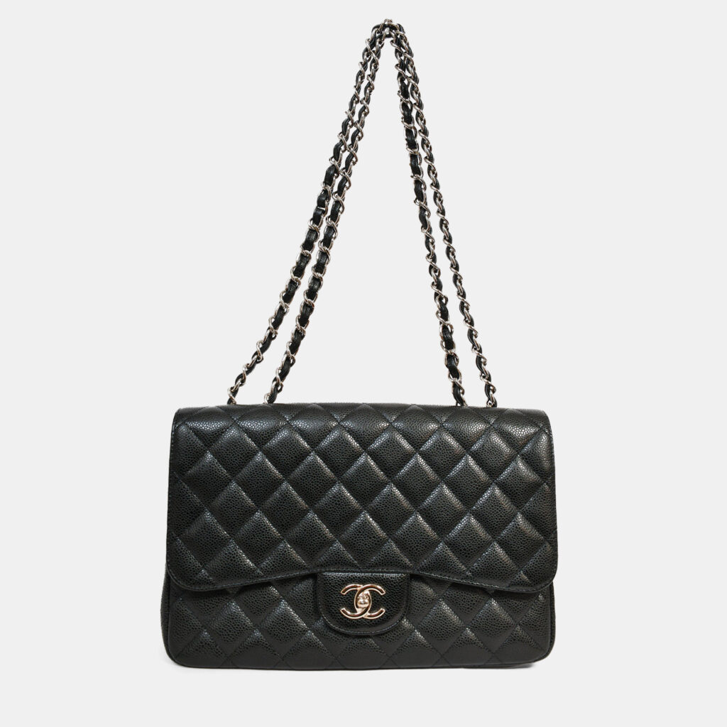 Chanel 2009/10 Black Caviar Leather Jumbo Single Flap Shoulder Bag SHW Chanel 2009/10 Black Caviar Leather Jumbo Single Flap Shoulder Bag SHW