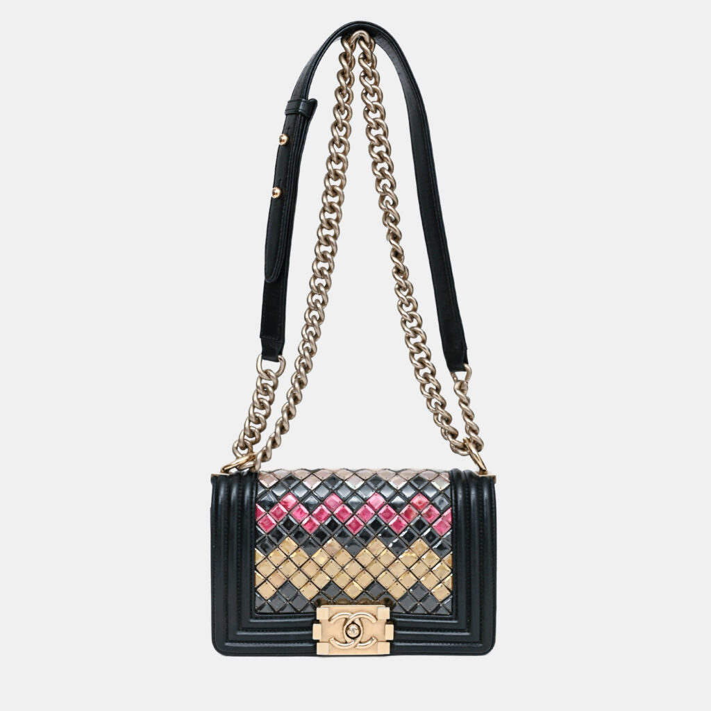 Chanel 2015-16 Black Leather Small Brasserie Mosaic Boy Bag Chanel 2015-16 Black Leather Small Brasserie Mosaic Boy Bag