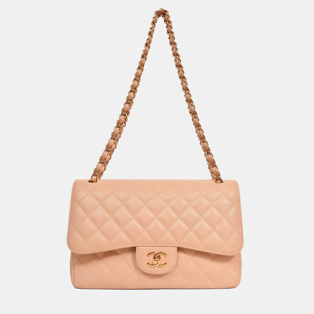 Chanel 2012 Beige Caviar Jumbo Double Flap Shoulder Bag Chanel 2012 Beige Caviar Jumbo Double Flap Shoulder Bag