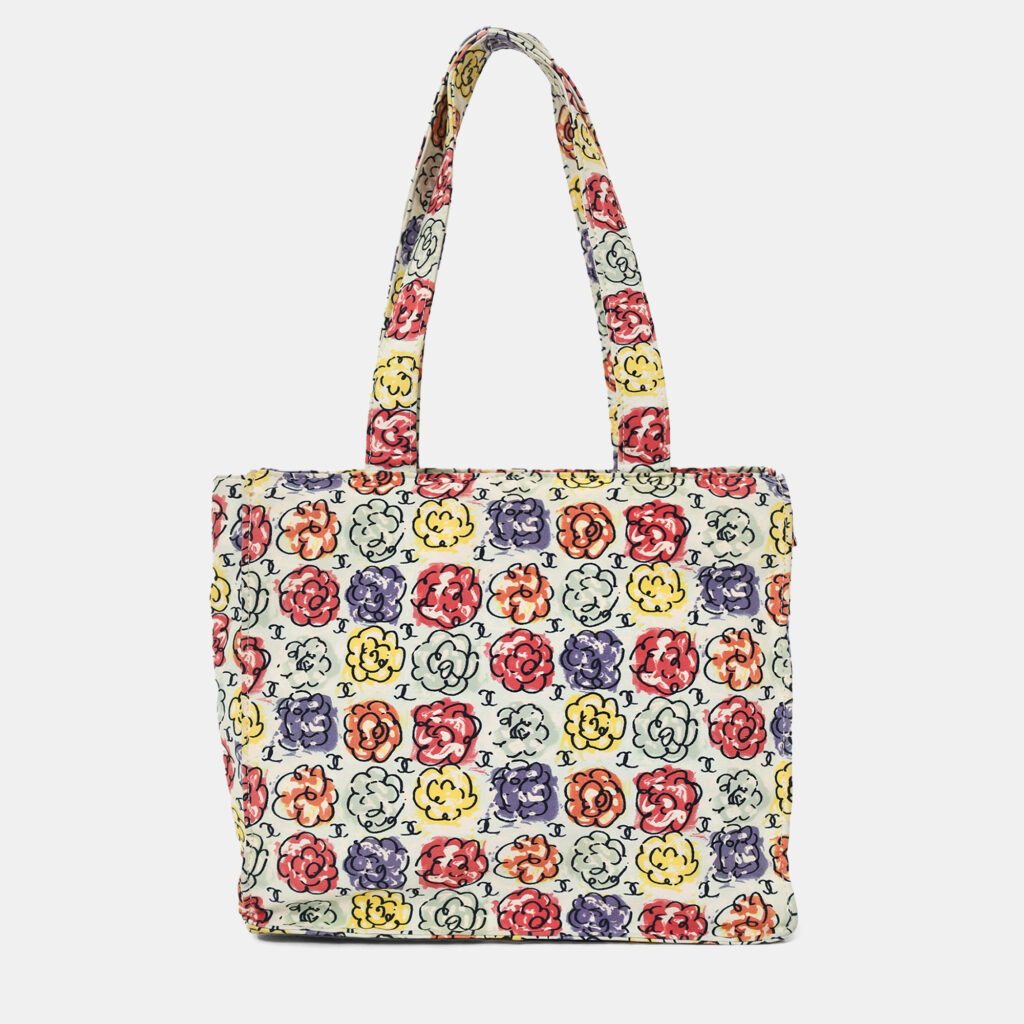 Chanel White/Multicolour Floral Print CC Mini Tote Chanel White/Multicolour Floral Print CC Mini Tote