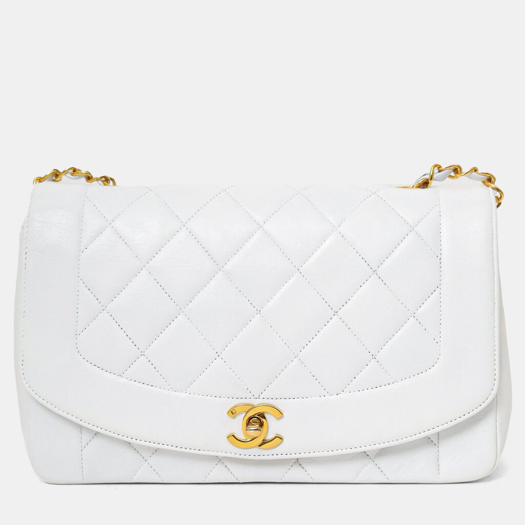 Chanel 1994-96 White Lambskin Medium Diana Shoulder Bag (Refurbished) Chanel 1994-96 White Lambskin Medium Diana Shoulder Bag (Refurbished)