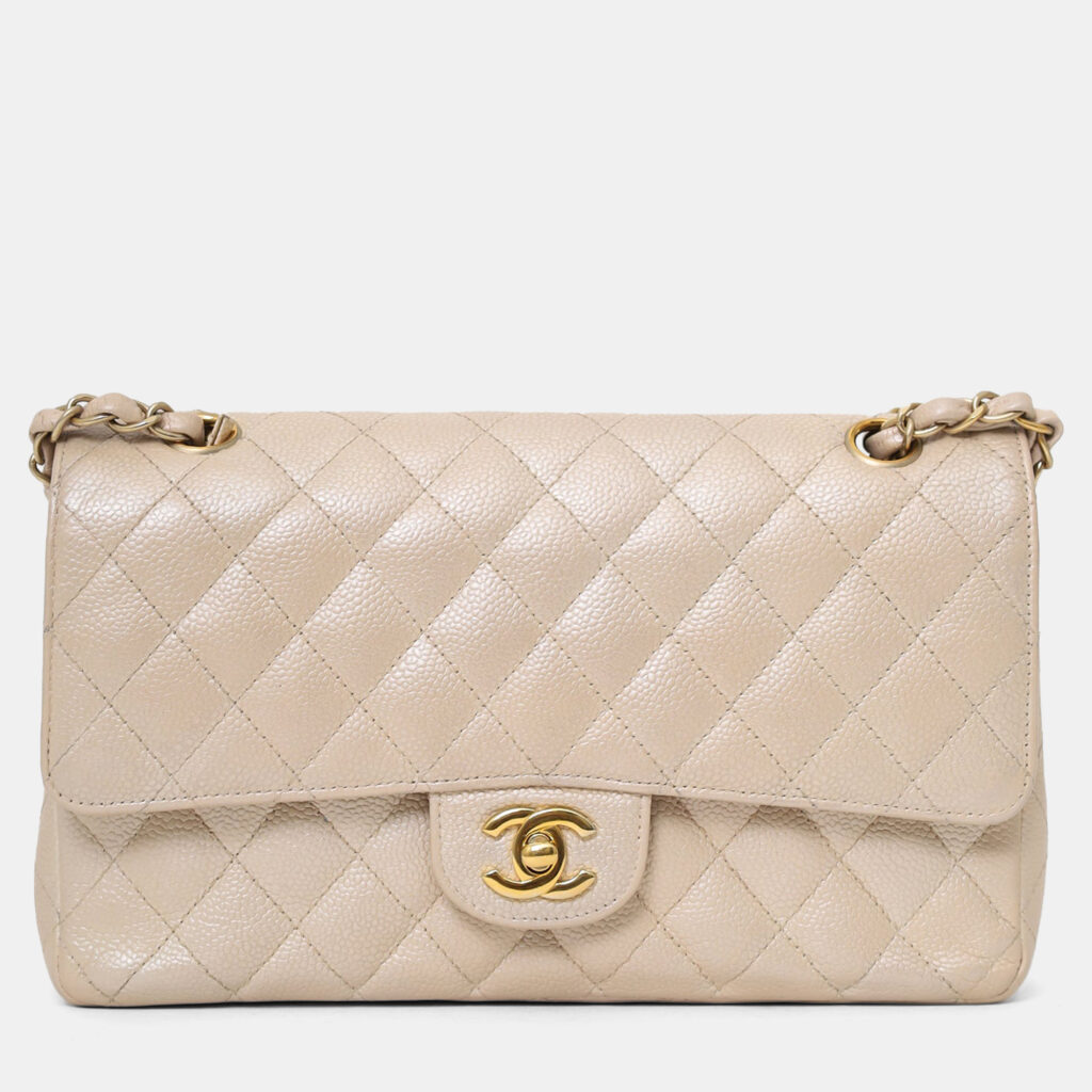 Chanel 2012 Pearly Beige Caviar Leather Medium Classic Double Flap Bag Chanel 2012 Pearly Beige Caviar Leather Medium Classic Double Flap Bag
