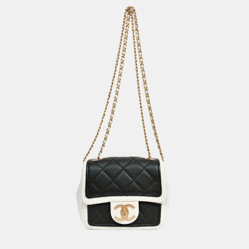 Chanel 2014 Black/White Lambskin Medium Graphic Mini Square Flap Bag Chanel 2014 Black/White Lambskin Medium Graphic Mini Square Flap Bag