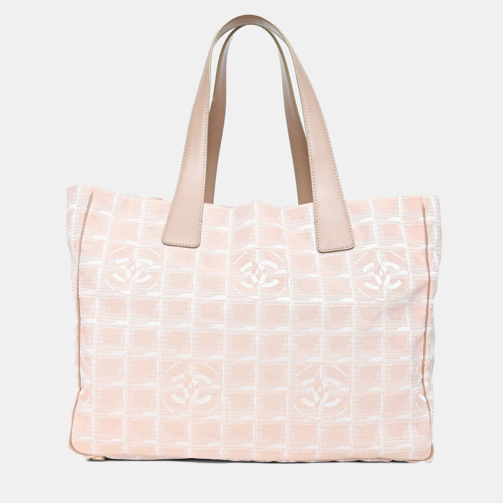 Chanel 2004-5 Pink Canvas Travel Ligne CC Logo Tote Chanel 2004-5 Pink Canvas Travel Ligne CC Logo Tote
