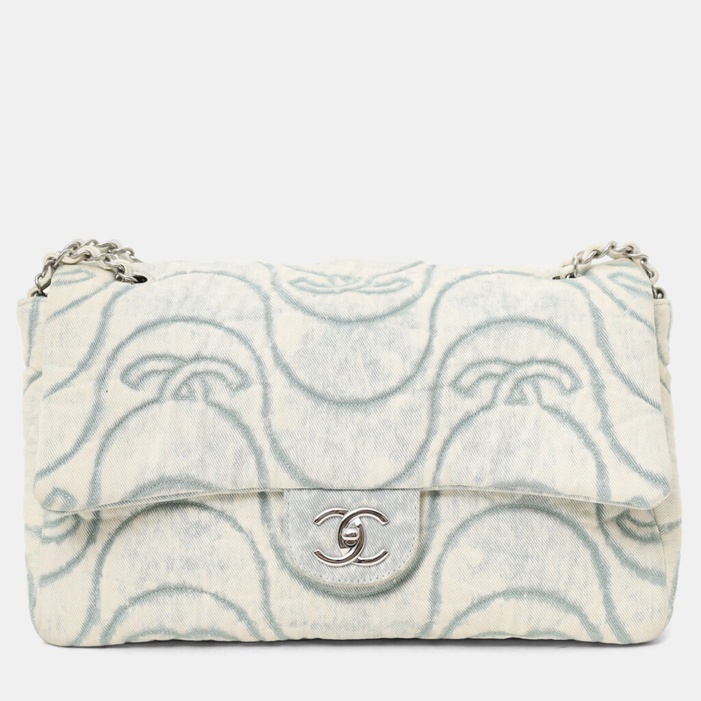 Chanel 2021 Blue Denim Wave Jumbo Flap Bag Chanel 2021 Blue Denim Wave Jumbo Flap Bag