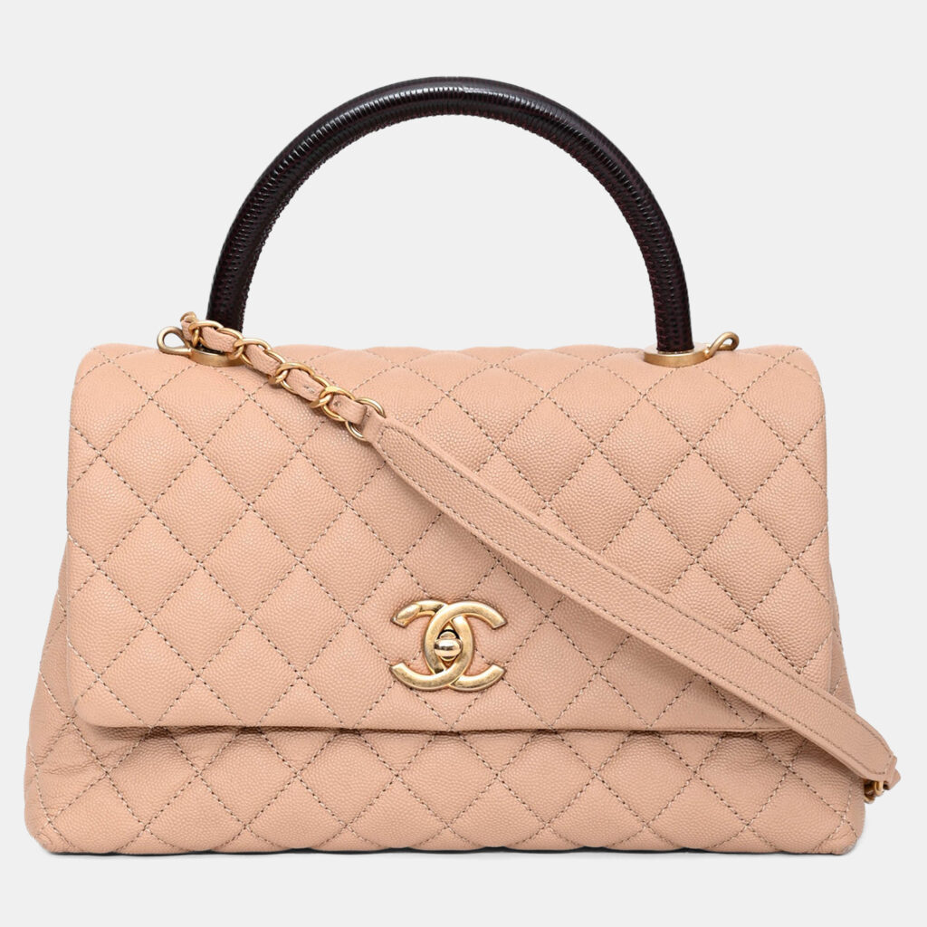 Chanel 2019 Beige Caviar Leather Small Coco Handle with Strap
