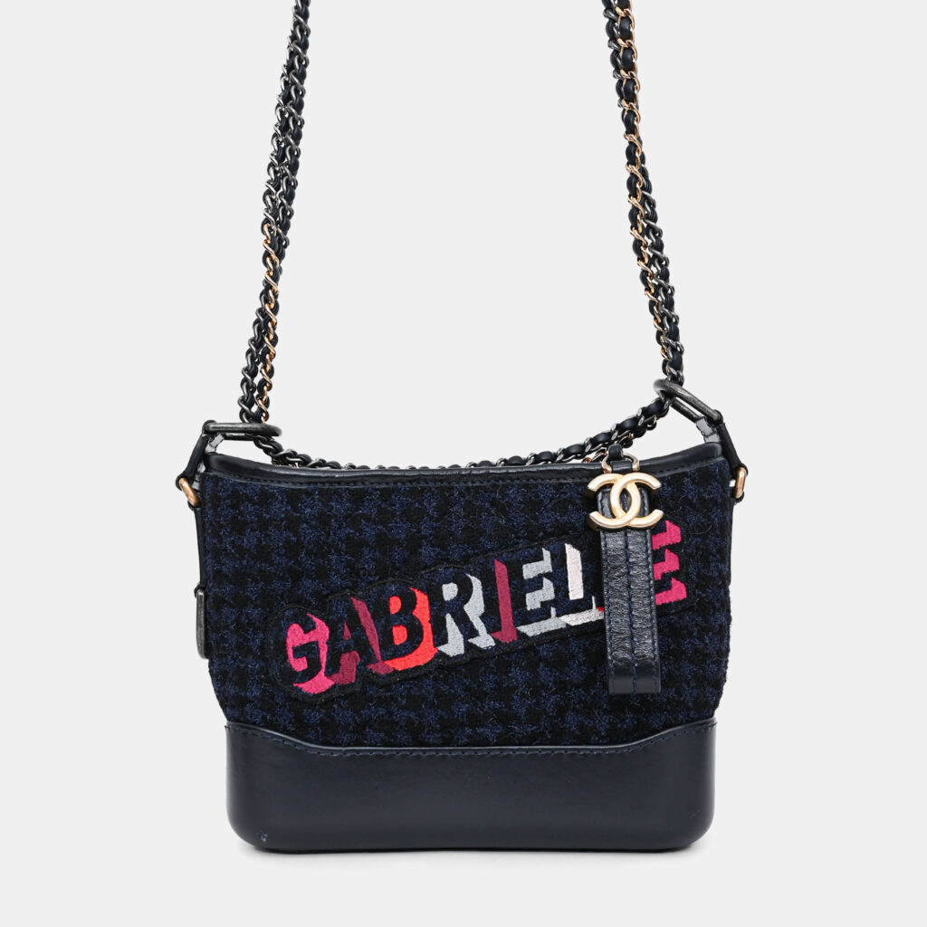 Pre-Loved Chanel 2017/18 Black Leather/Navy Tweed Small Gabrielle Shoulder Bag Pre-Loved Chanel 2017/18 Black Leather/Navy Tweed Small Gabrielle Shoulder Bag