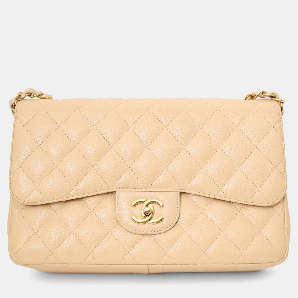 Chanel 2010-11 Beige Caviar Leather Jumbo Classic Double Flap Bag Chanel 2010-11 Beige Caviar Leather Jumbo Classic Double Flap Bag