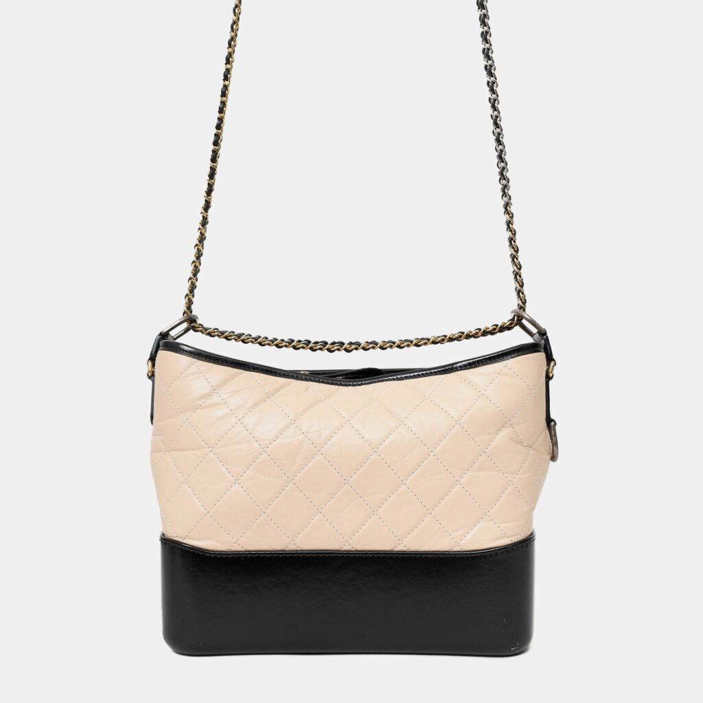 Chanel 2018-19 Beige/Black Leather Medium Gabrielle Chain Bag Chanel 2018-19 Beige/Black Leather Medium Gabrielle Chain Bag