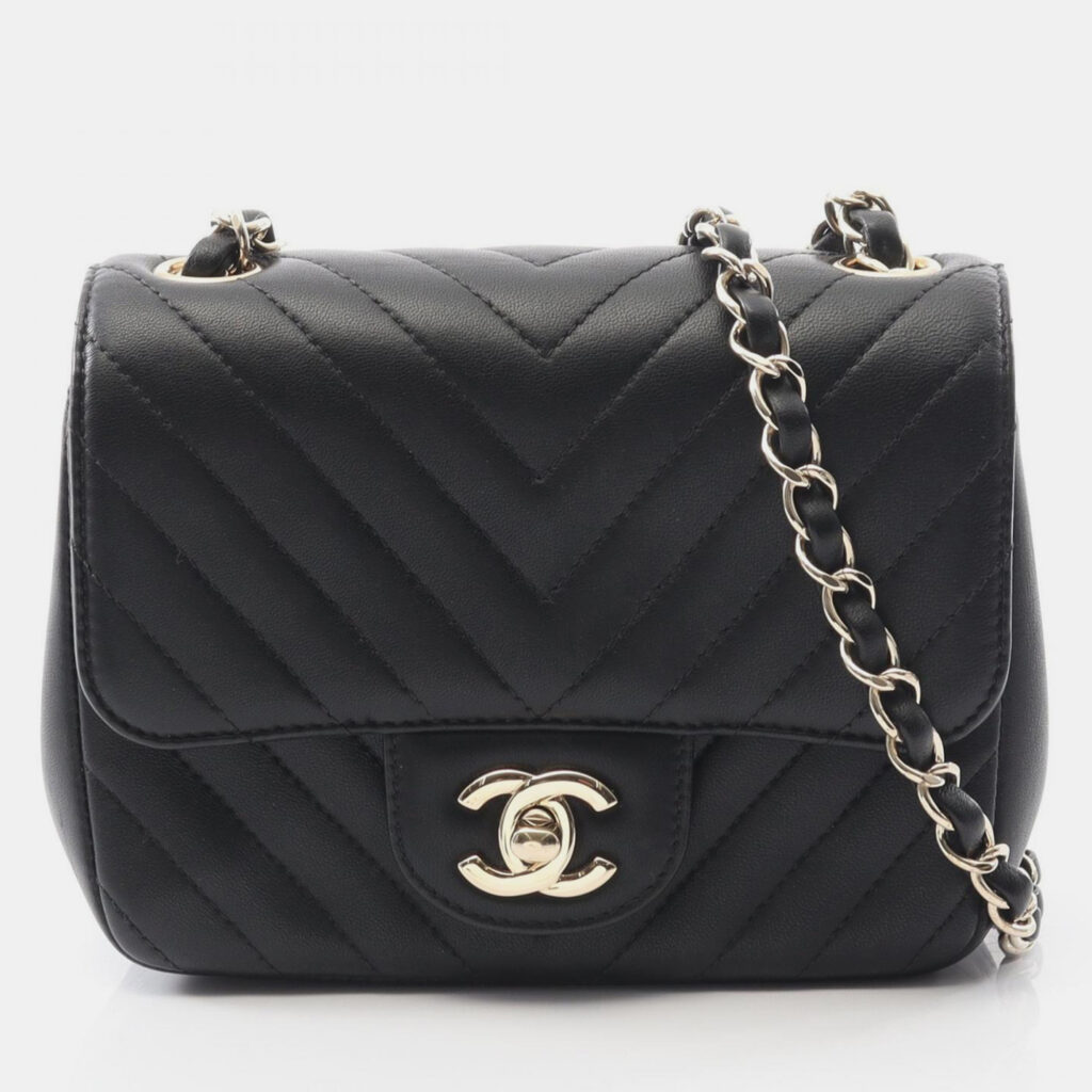 luxury-women-chanel-used-handbags-p1248376-005-1.jpg Chanel Classic Single Flap Mini Black Chevron Leather Shoulder Bag