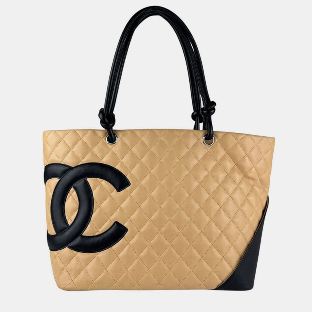 Chanel Cambon Line Shoulder Bag Tote Beige Black
