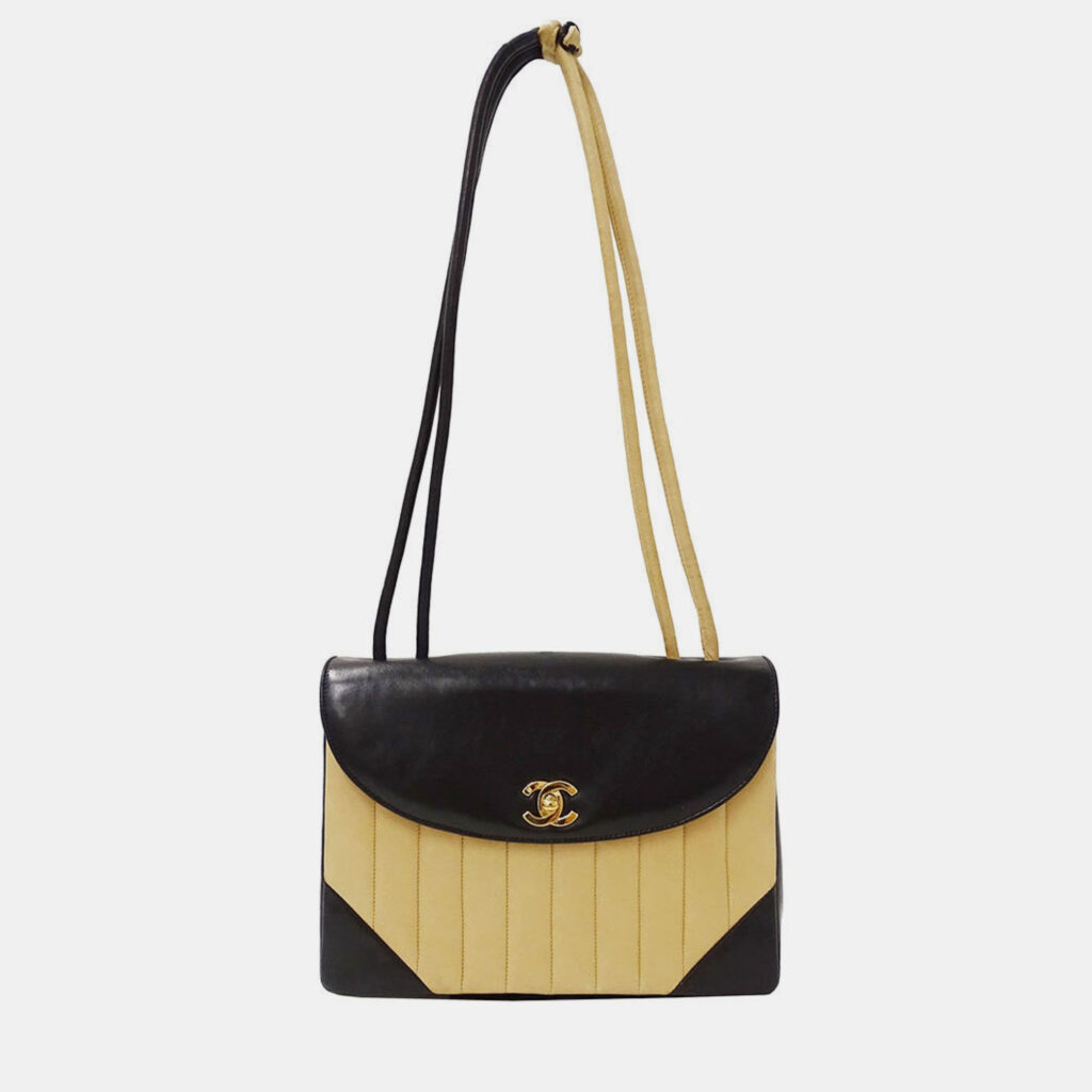 luxury-women-chanel-used-handbags-p1248498-012.jpg Chanel Mademoiselle Shoulder Bag In Black And Beige Lambskin