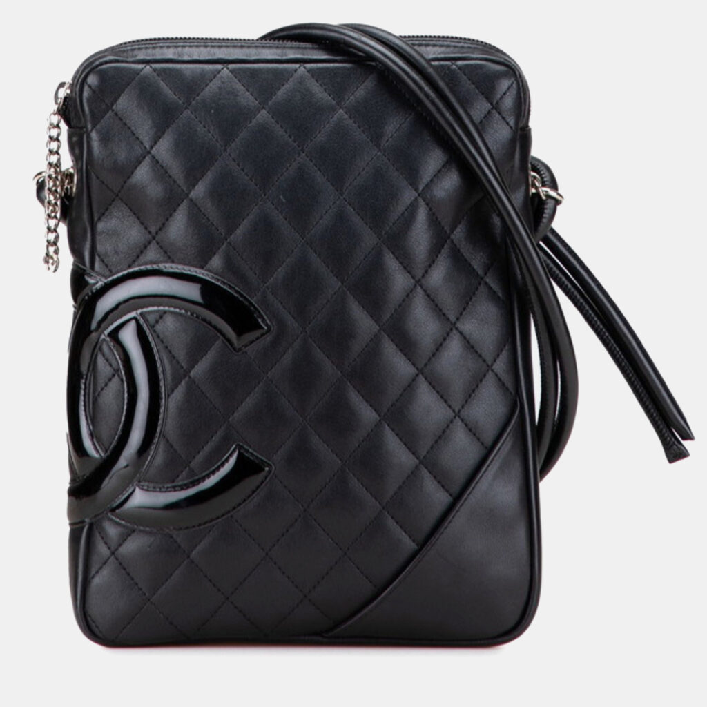 Chanel Cambon Line Coco Mark Crossbody Shoulder Bag In Black Calfskin Patent Leather Chanel Cambon Line Coco Mark Crossbody Shoulder Bag In Black Calfskin Patent Leather
