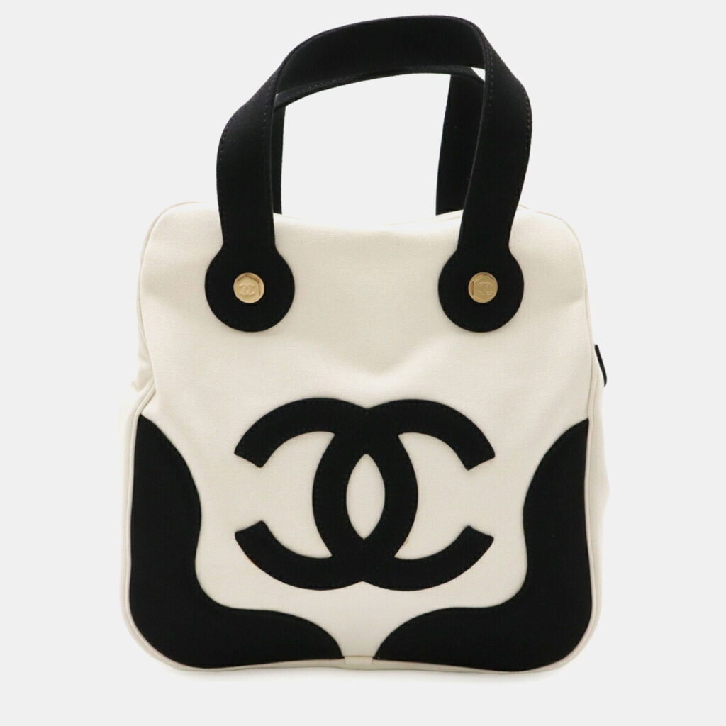 Chanel Coco Mark Marshmallow Bag Tote Handbag Canvas Ivory White Black Chanel Coco Mark Marshmallow Bag Tote Handbag Canvas Ivory White Black