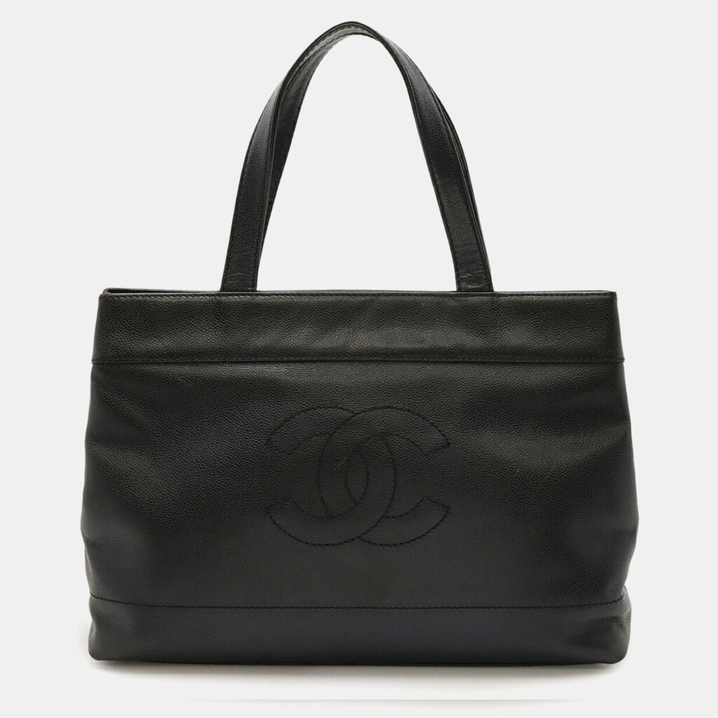Chanel Coco Mark Tote Bag Shoulder Caviar Leather Black Chanel Coco Mark Tote Bag Shoulder Caviar Leather Black