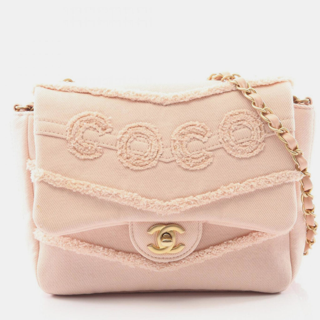 luxury-women-chanel-used-handbags-p1248696-003.jpg Chanel Coco Flap Small Pink Fringe Chevron Denim Bag