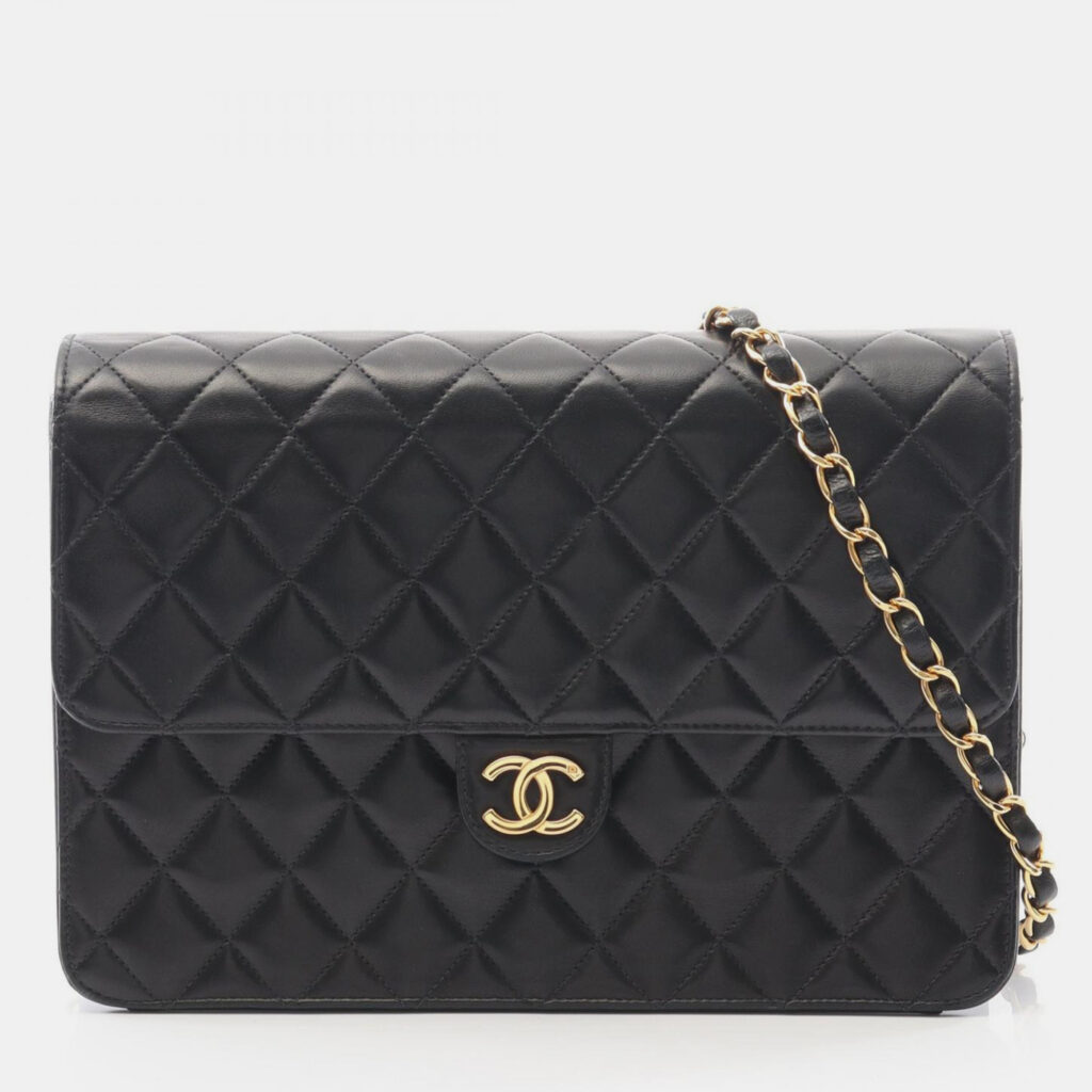 luxury-women-chanel-used-handbags-p1248725-002-1.jpg Chanel Square Flap Black Lambskin Leather Shoulder Bag
