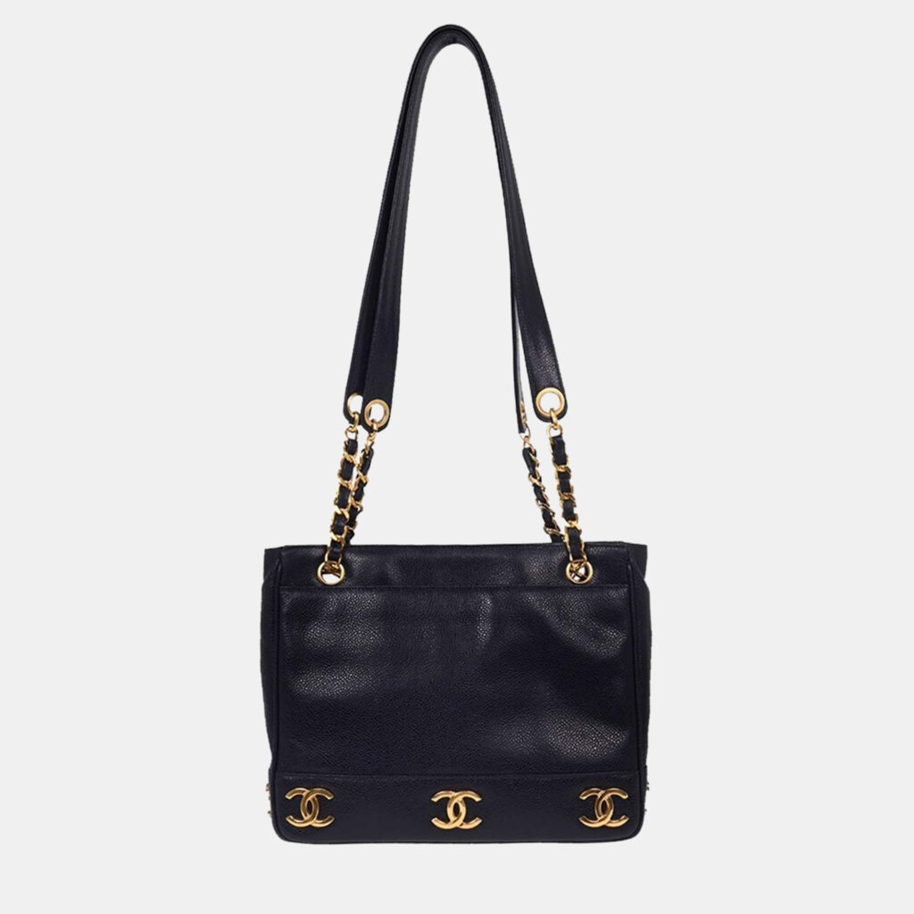luxury-women-chanel-used-handbags-p1248762-006-1.jpg Chanel Navy Calfskin Triple CC Shoulder Tote Bag