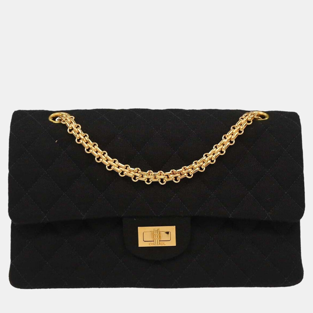 Chanel Black Cotton 2.55 Medium Classic Double Flap Shoulder Bag