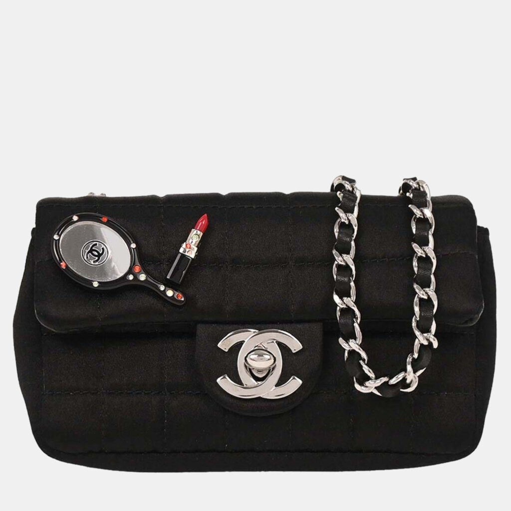 luxury-women-chanel-used-handbags-p1248768-003-1.jpg Chanel Black Satin Choco Bar Lipstick Shoulder Bag