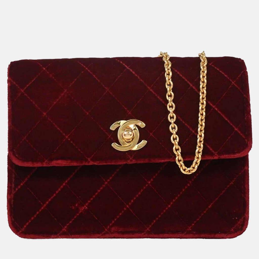 Chanel Bordeaux Velvet Straight Flap Shoulder Bag Chanel Bordeaux Velvet Straight Flap Shoulder Bag