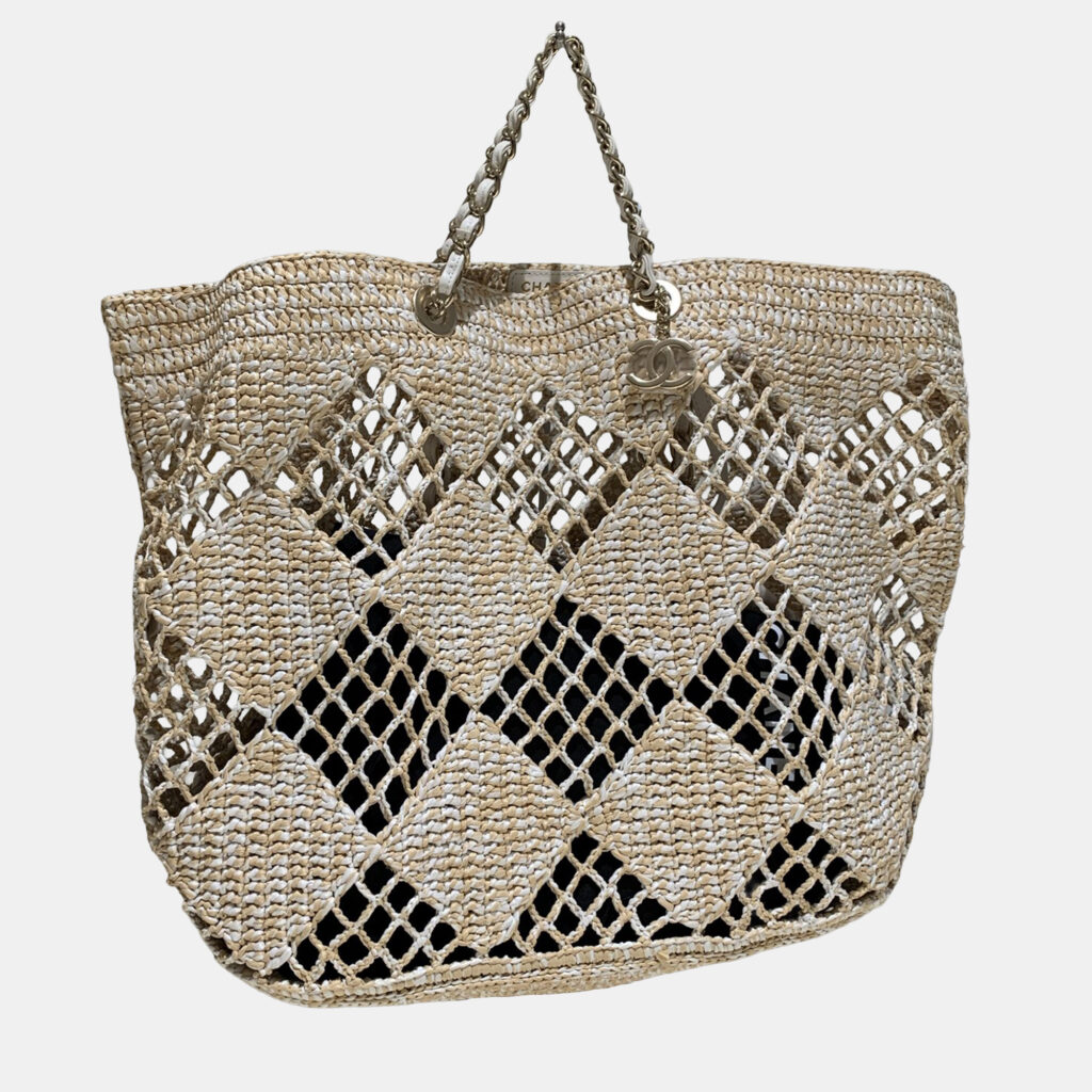 Chanel Cocobeach White Raffia Beach Tote Bag Chanel Cocobeach White Raffia Beach Tote Bag