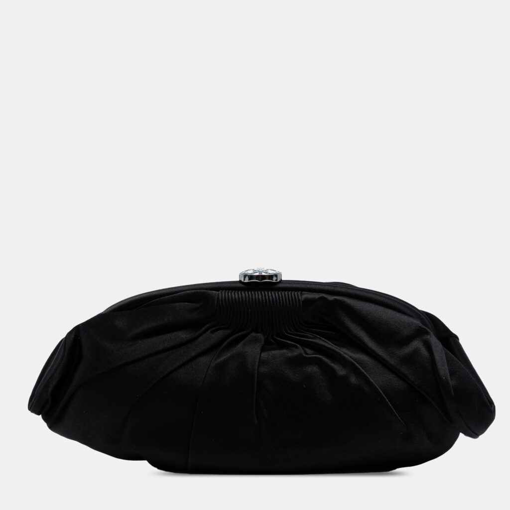 Chanel Black CC Pleated Satin Frame Evening Clutch