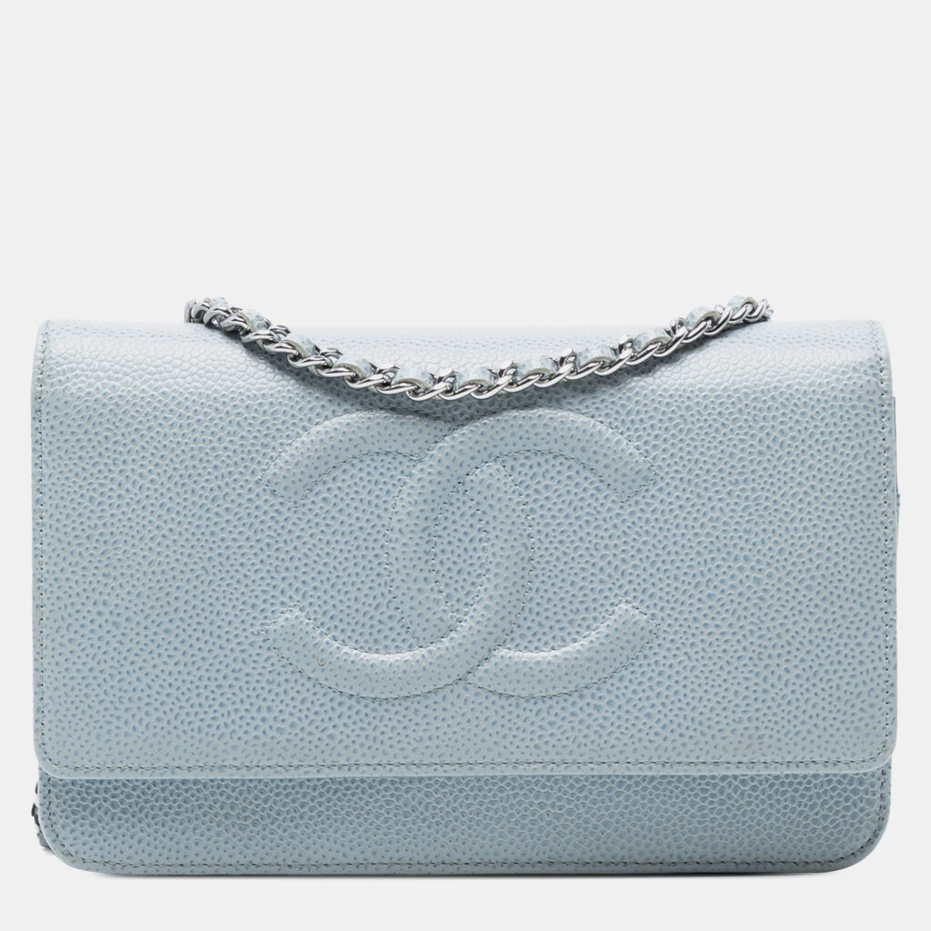 Chanel Blue CC Caviar Wallet On Chain