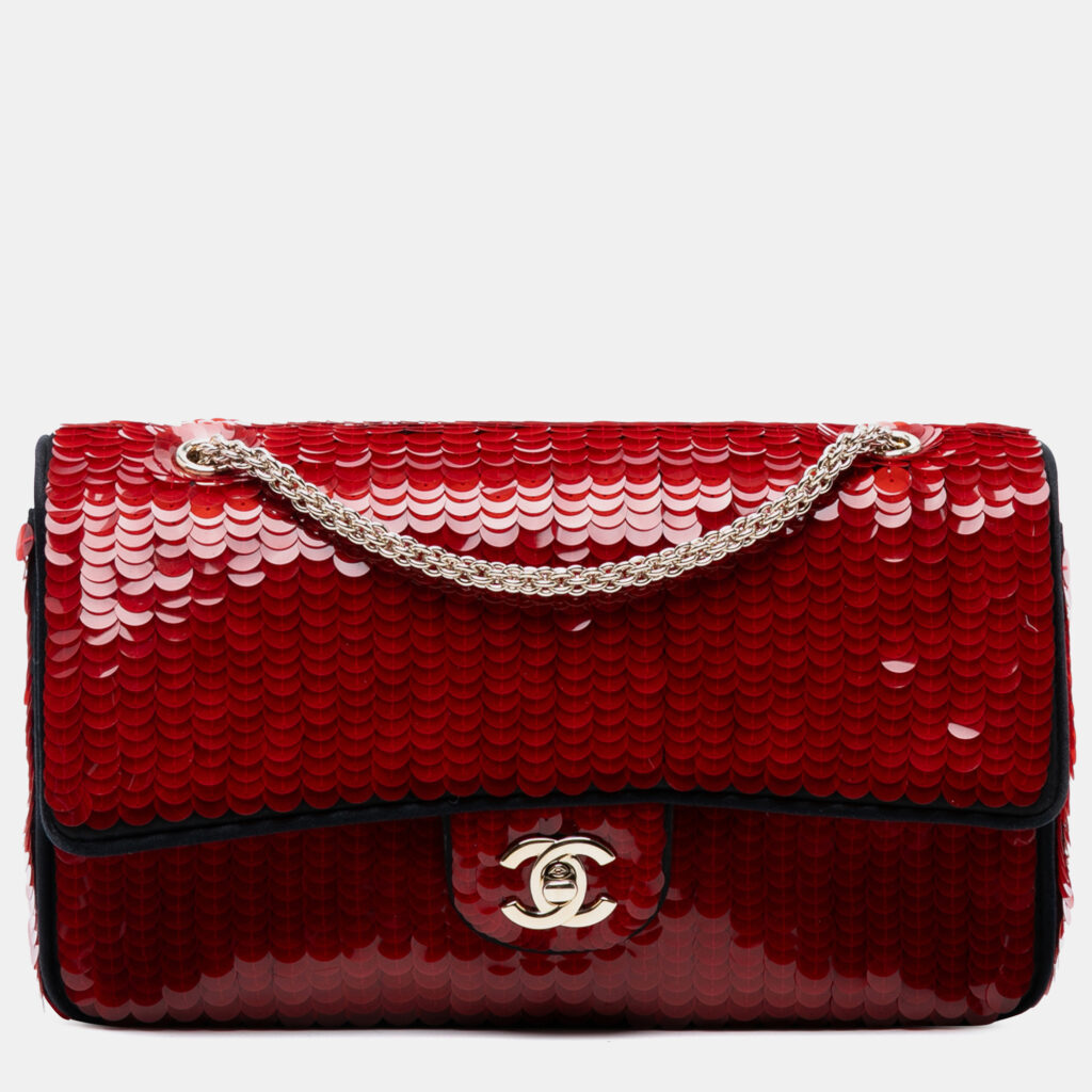 Chanel Red Paris-Shanghai Medium Satin and Sequins Double Flap Chanel Red Paris-Shanghai Medium Satin and Sequins Double Flap