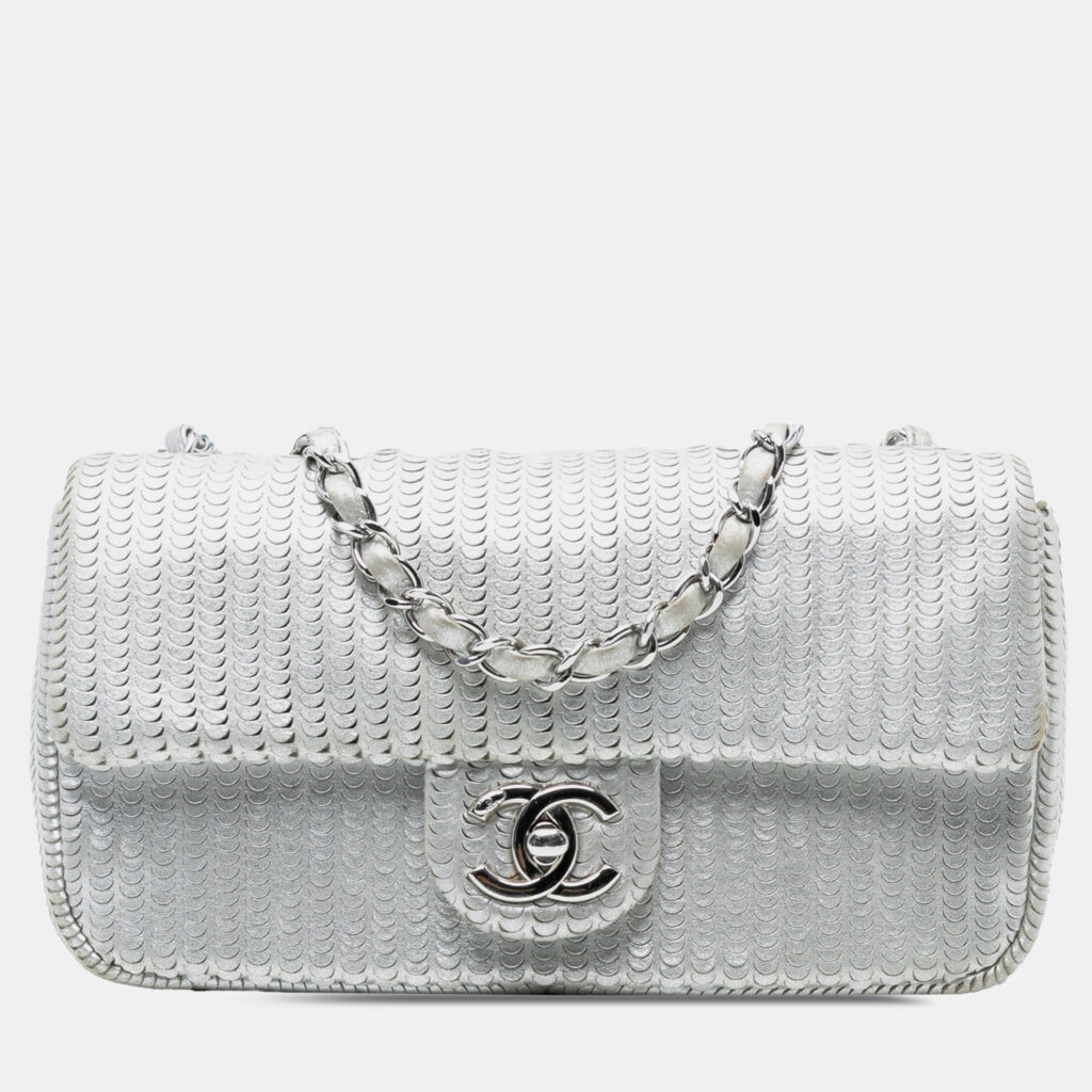 luxury-women-chanel-used-handbags-p1249362-003-1.jpg Chanel Silver Small Metallic Lambskin Laser Cut Flap
