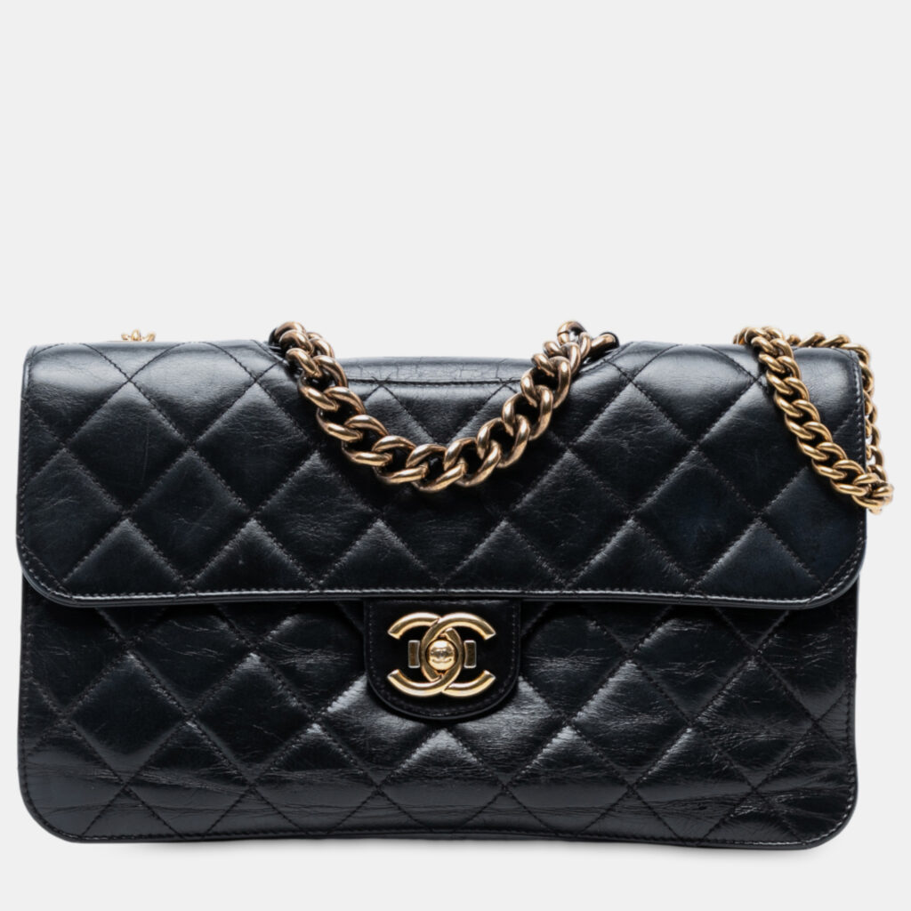 Chanel Black Large CC Quilted Glazed Calfskin Perfect Edge Flap Chanel Black Large CC Quilted Glazed Calfskin Perfect Edge Flap