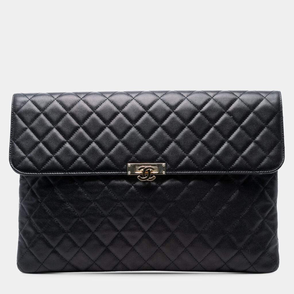 Chanel Black Large Quilted Caviar Golden Class O Case Clutch Chanel Black Large Quilted Caviar Golden Class O Case Clutch