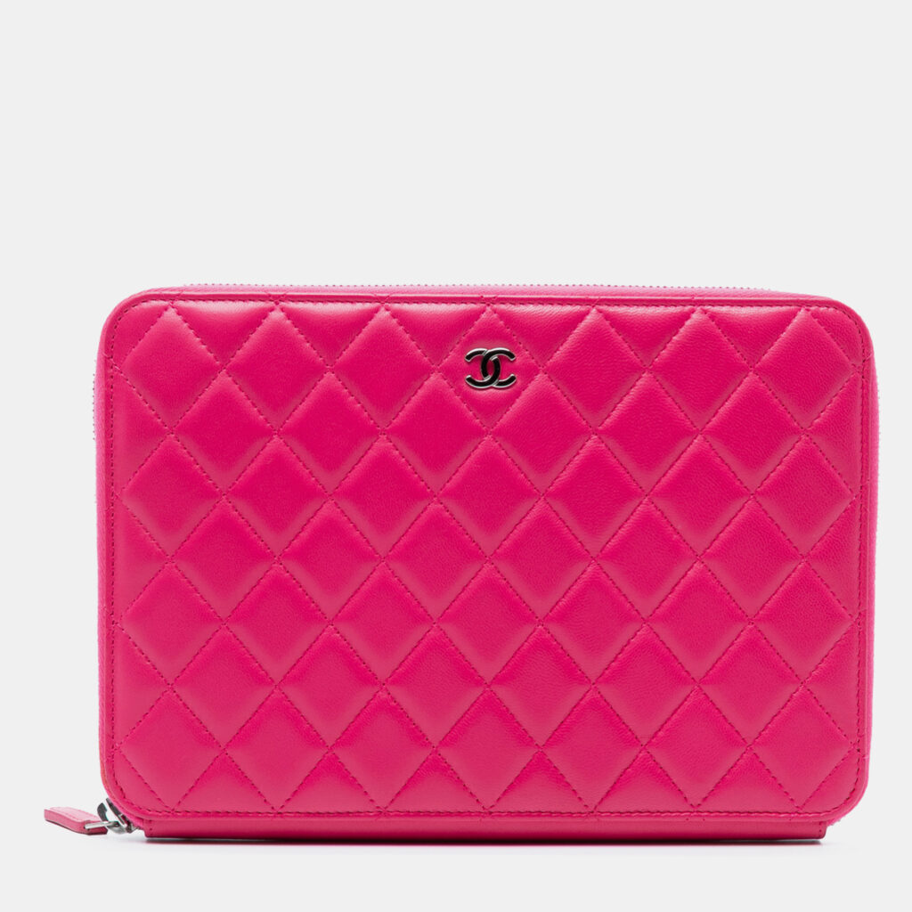 Chanel Pink Large Quilted Lambskin Zip Around Organizer Clutch Chanel Pink Large Quilted Lambskin Zip Around Organizer Clutch