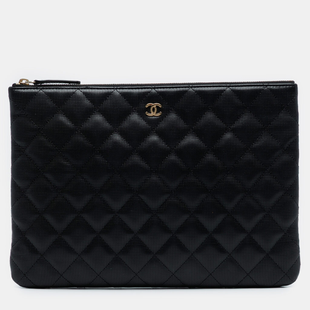 Chanel Black Medium Quilted Calfskin Pixel Effect O Case Clutch Chanel Black Medium Quilted Calfskin Pixel Effect O Case Clutch