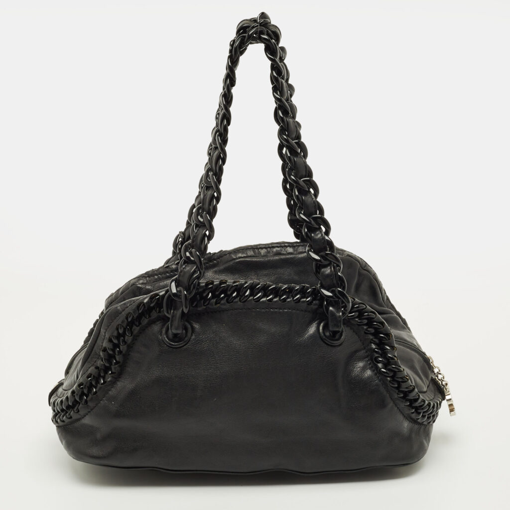 luxury-women-chanel-used-handbags-p1249651-007-1.jpg Chanel Luxe Ligne Black Leather Chain Trim Bowler Bag