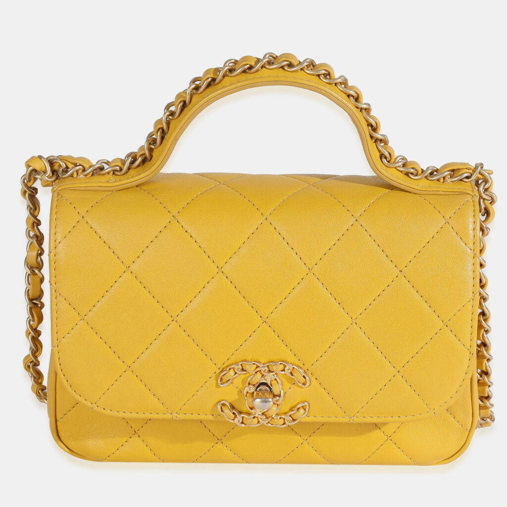 Chanel Yellow Quilted Lambskin Small Chain Infinity Top Handle Flap Chanel Yellow Quilted Lambskin Small Chain Infinity Top Handle Flap