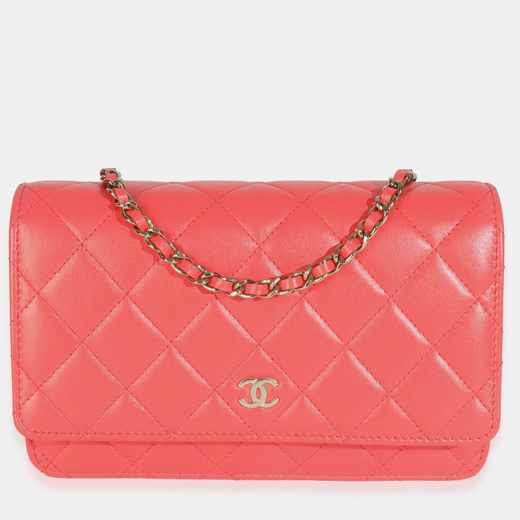 Chanel Pink Quilted Lambskin Classic Wallet On Chain