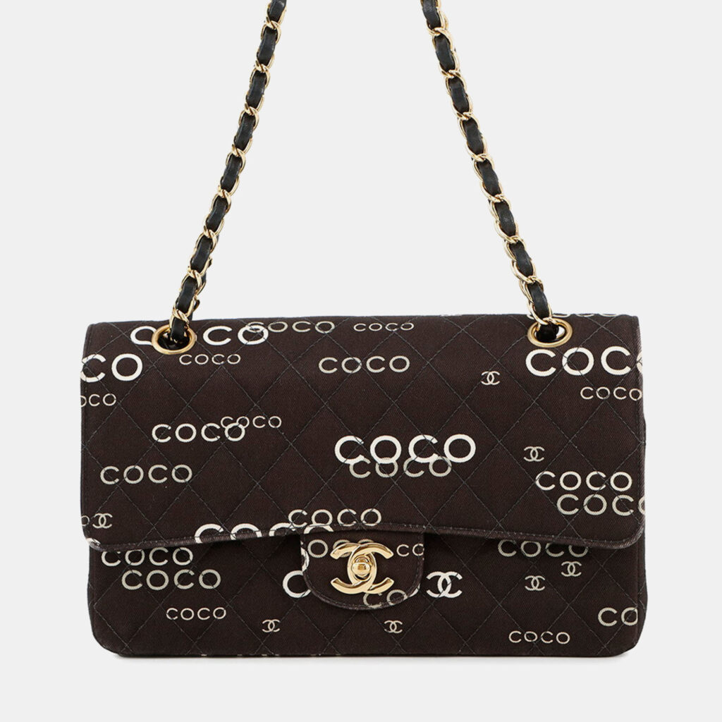 Chanel Matelasse Double Flap Chain Shoulder Coco Print Black Canvas Size 25 Chanel Matelasse Double Flap Chain Shoulder Coco Print Black Canvas Size 25