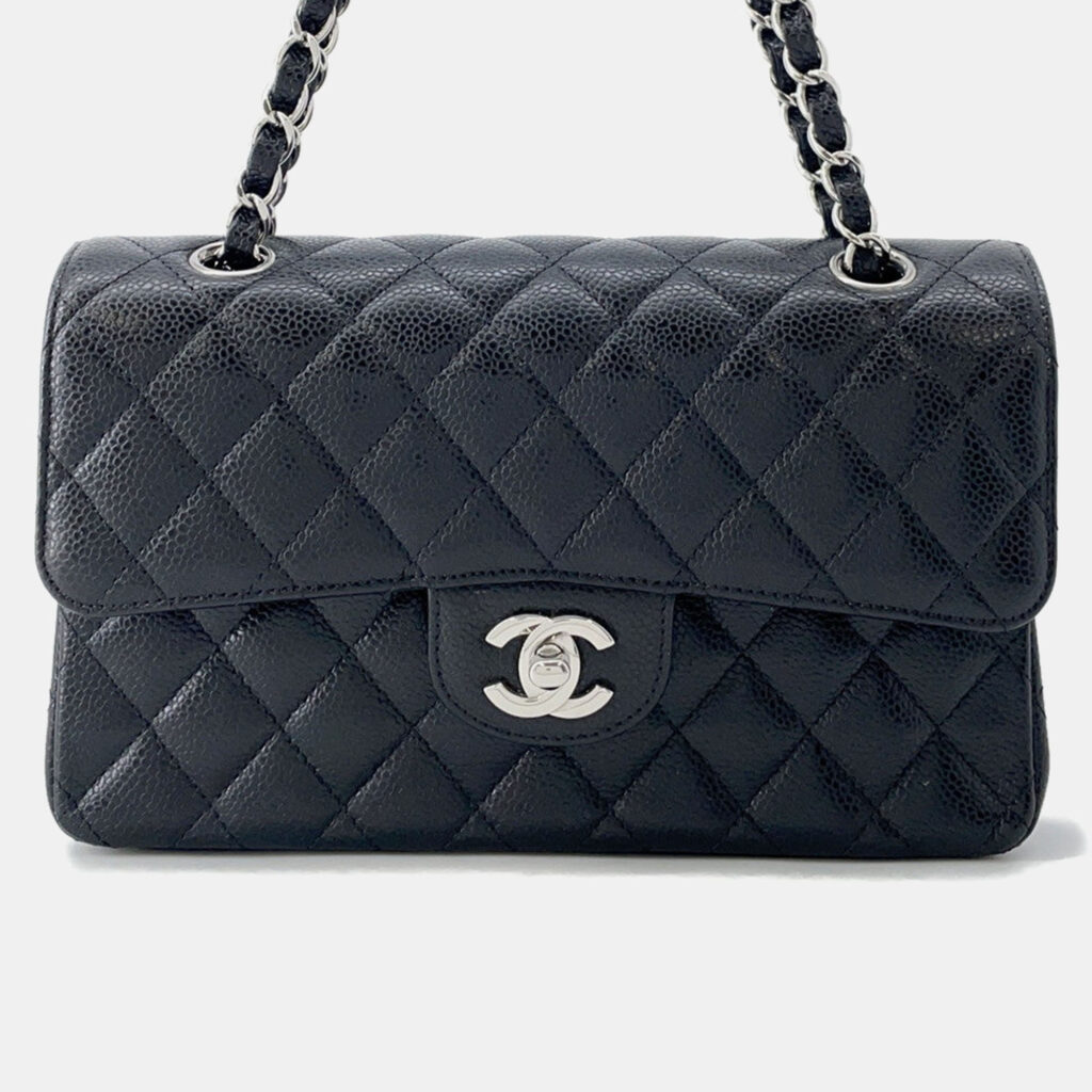 Chanel Matelasse W-Flap W-Chain Shoulder Bag Black Caviar Leather Size 23 Chanel Matelasse W-Flap W-Chain Shoulder Bag Black Caviar Leather Size 23