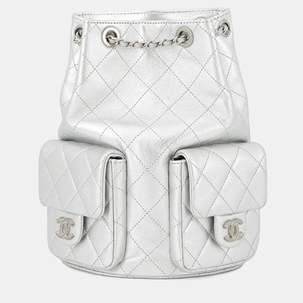 Chanel Backpack Silver Metalic Lambskin Chanel Backpack Silver Metalic Lambskin