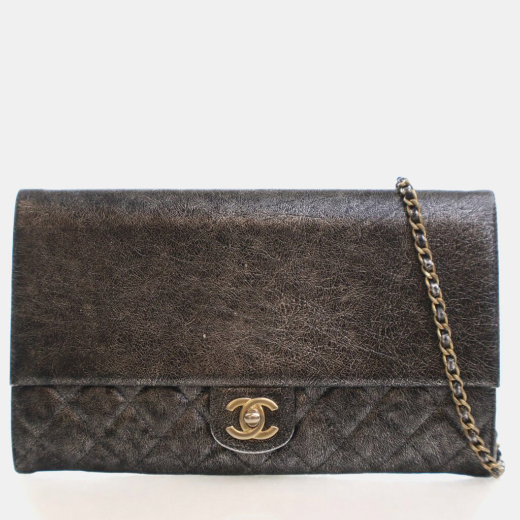 Chanel Cracked Metallic Calfskin Zip Away Chain Clutch