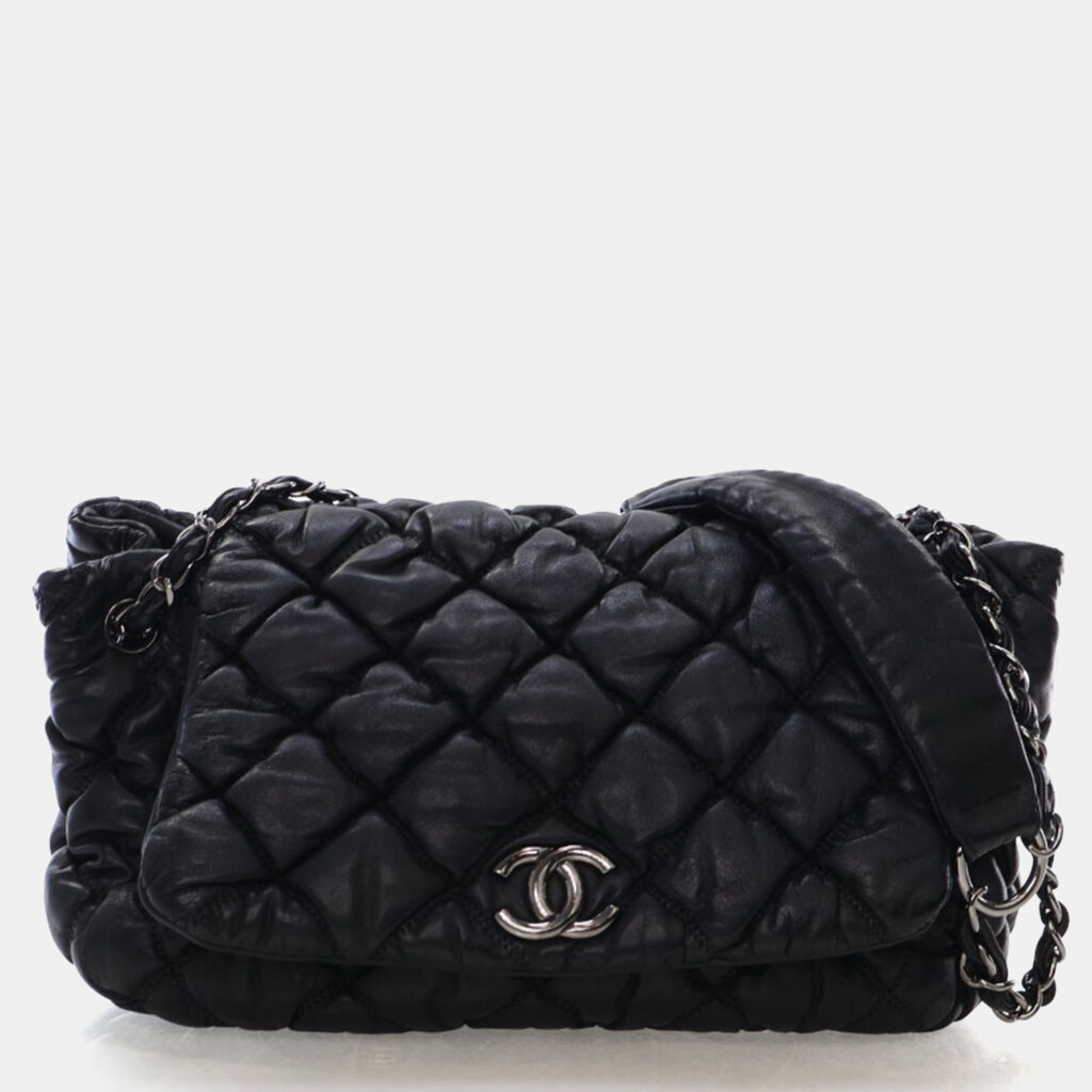 Chanel Bubble Quilt Accordian Black Flap Bag