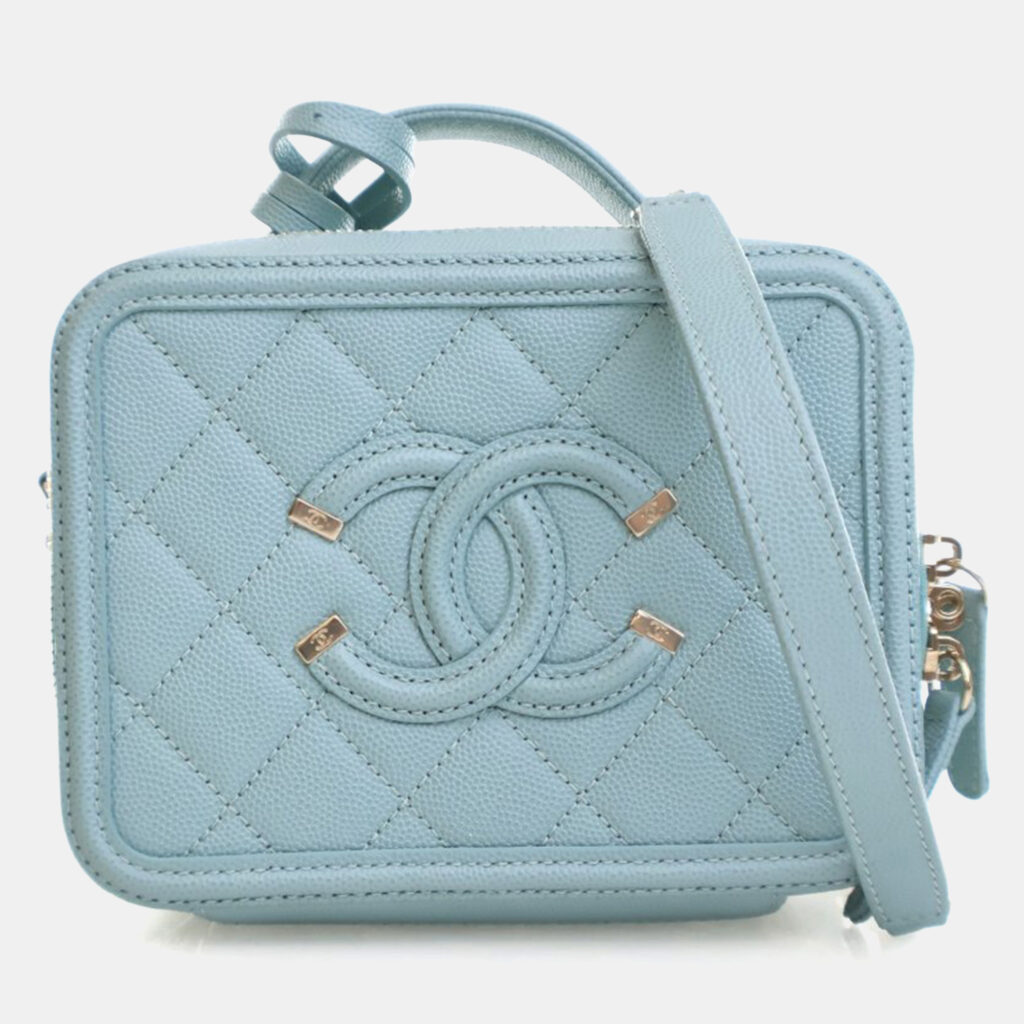 Chanel Small Blue Caviar Filigree Vanity Chanel Small Blue Caviar Filigree Vanity