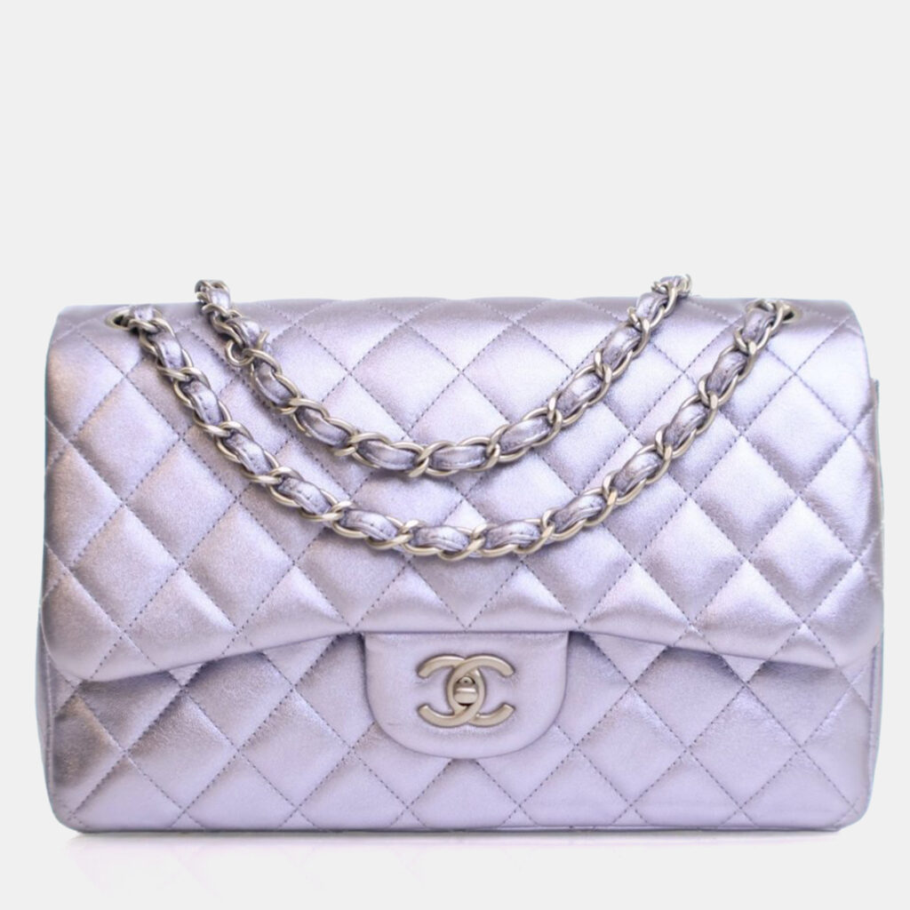 Chanel Jumbo Purple Lambskin Classic Double Flap Bag